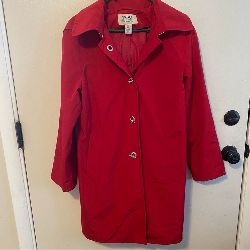 FOG By London Fog Red Trench Rain Coat Detachable Hood Women’s Size S Small